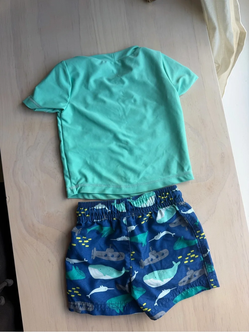 Carters Whale Swim Set - Mint Top & Navy Shorts